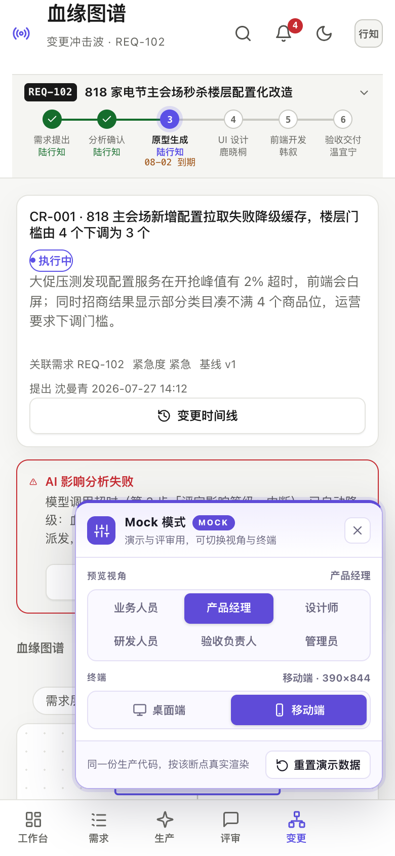 血缘图谱 · 变更冲击波 错误态