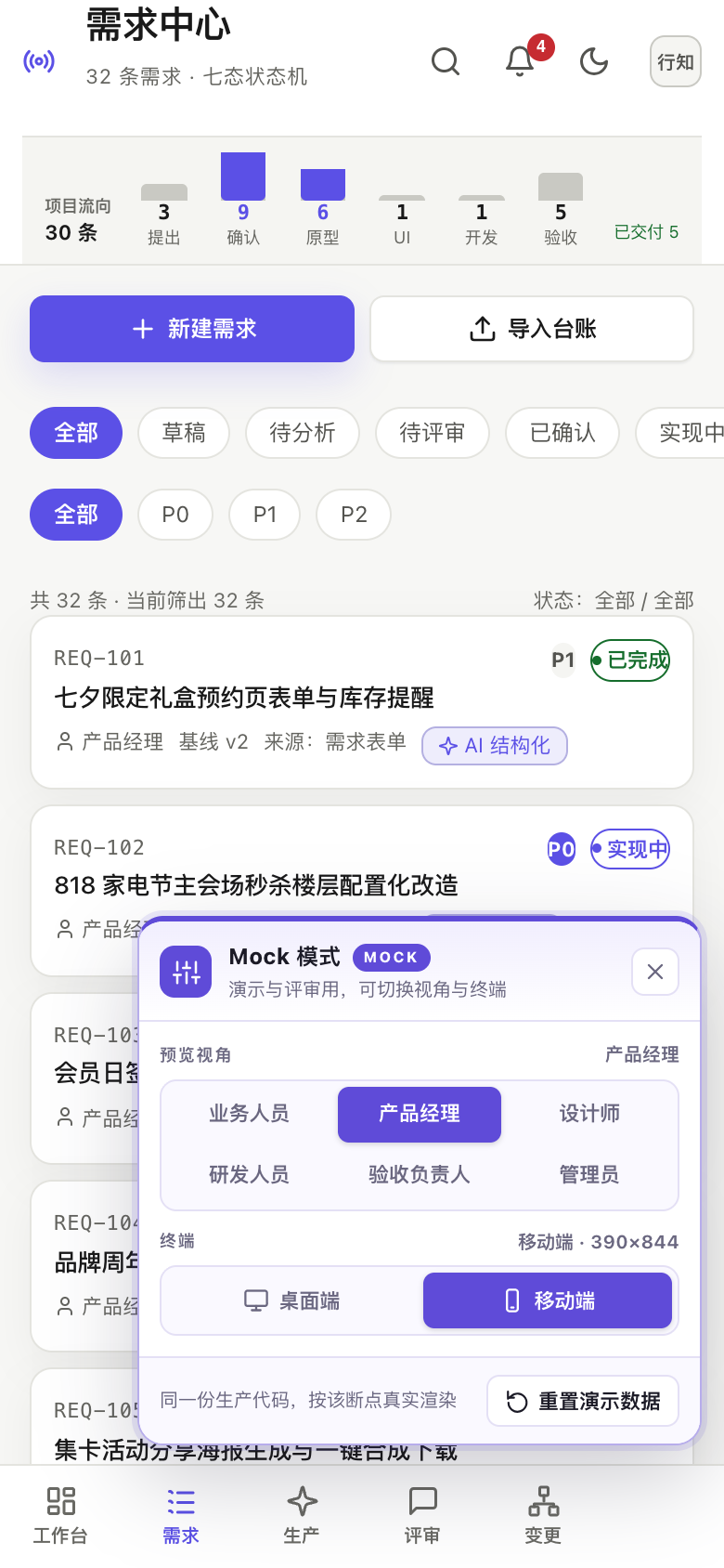 需求中心 · 列表 默认态